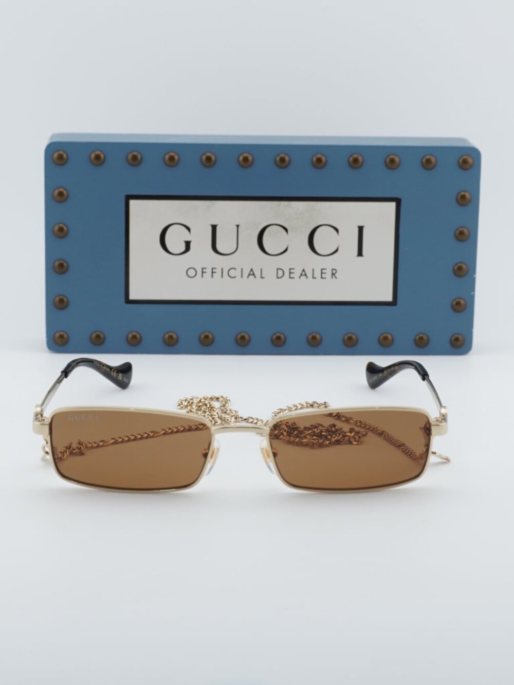 Gucci GG1600S 002 Rectangle Sunglasses - Gold / Brown - Picture 5 of 12